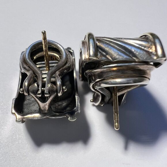 David Yurman Cable Cigar Band Earrings 14k & Sterling - Picture 5 of 7